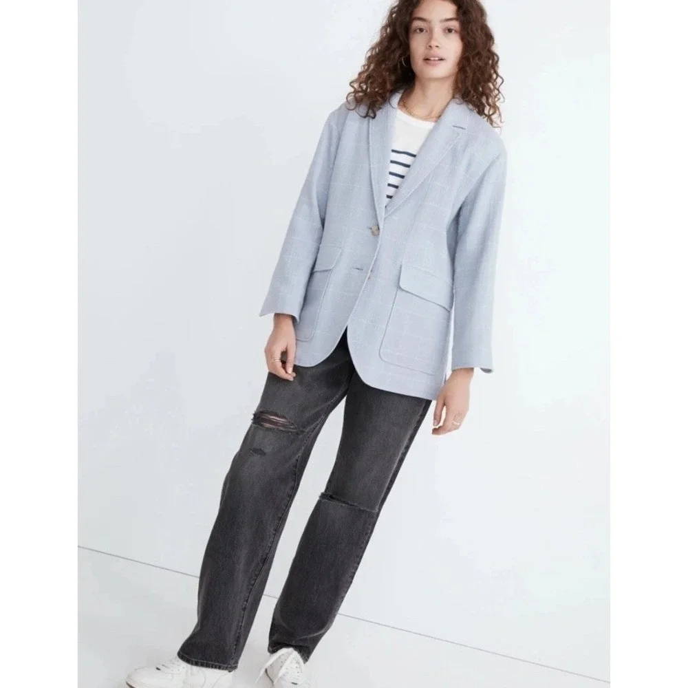 Madewell Blazer Cotton-Linen Relaxed Larsen Blazer in Windowpane size XS oversiz